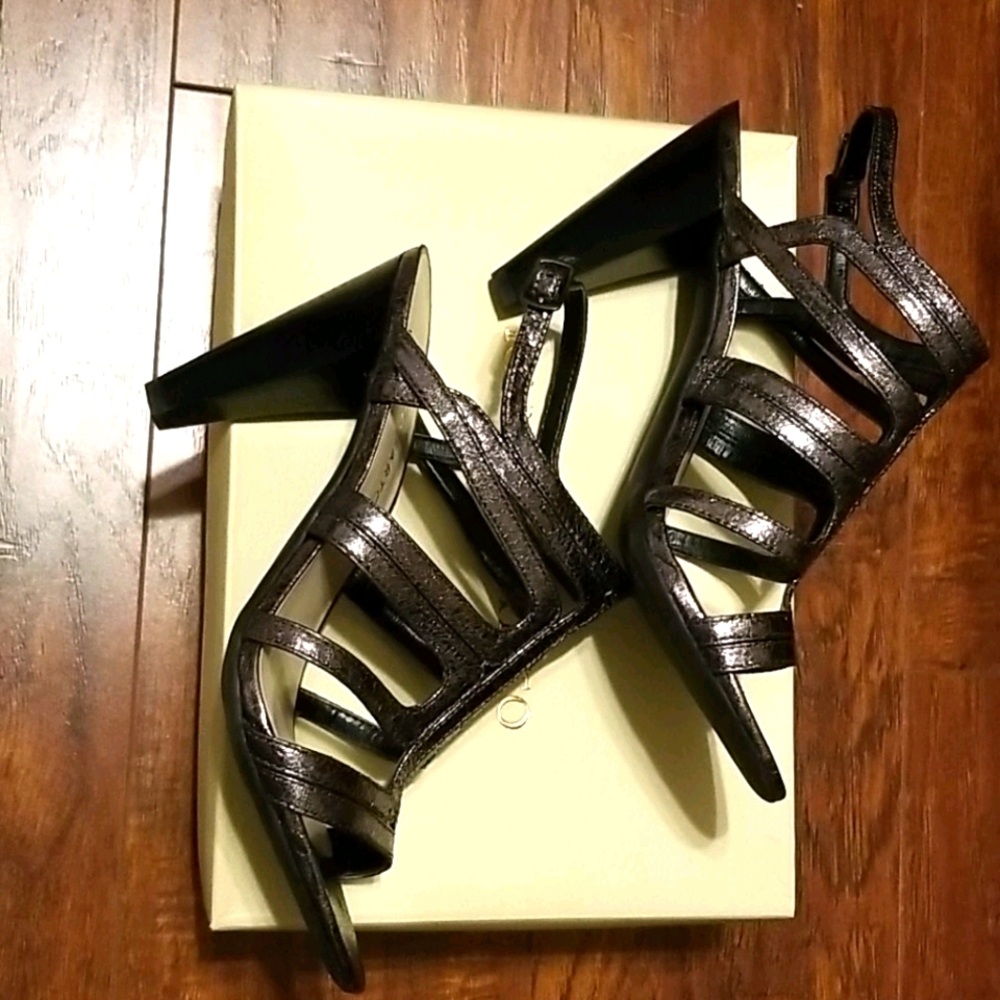 Pewter metallic strappy heel